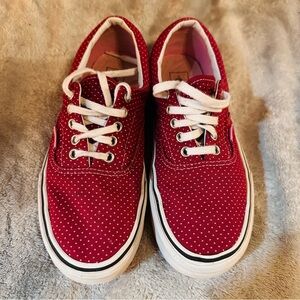 Burgundy Polka Dot Vans - Women’s Size 9